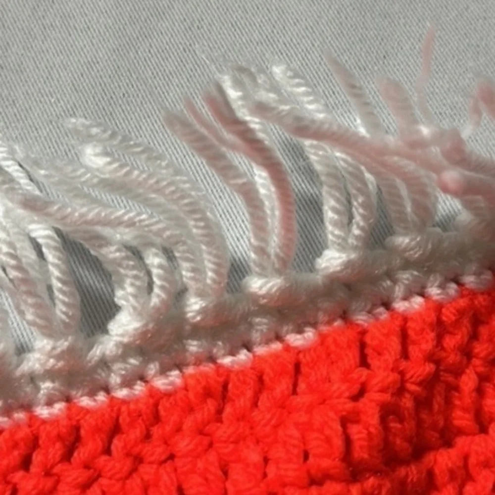 Vintage small throw/ afghan orange and white with fringe edges‎ hand crocheted
